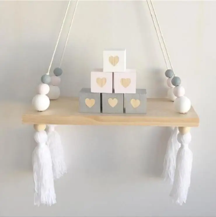 حار بيع غرفة نوم جدار رفوف DIY الأصلي الخشب الخرز جدار الجرف رفوف تخزين منظمة سوينغ رفوف ديكور المنزل 05235