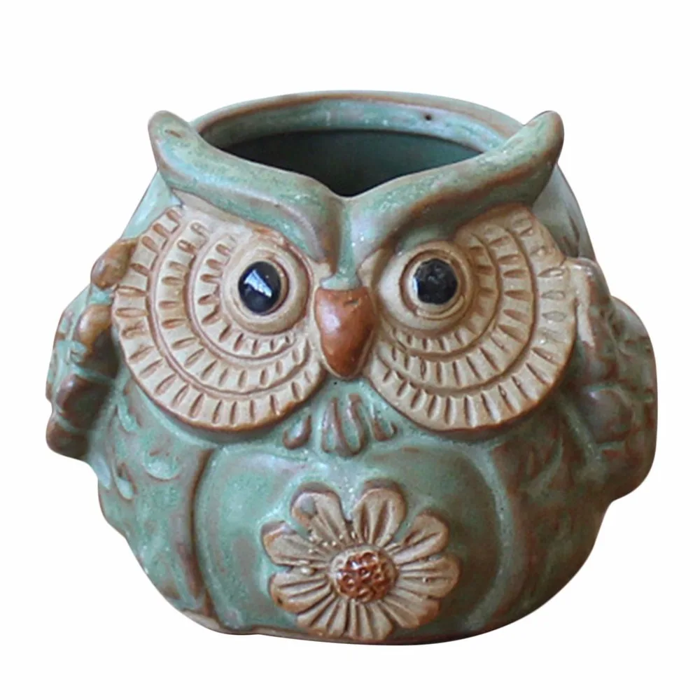 

Cartoon Owl-shaped Flower Pot For Succulents Plants Ceramic Small Mini Home Office Garden Fleshy Plants Terrarium Decorations