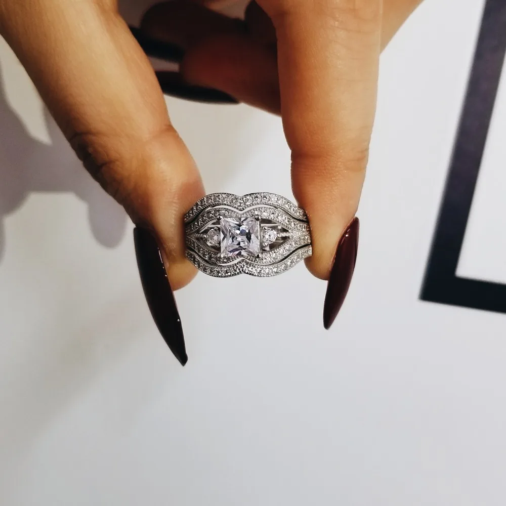 2019new design 925 sterling silver wedding ring sets for women bridal jewelry luxury classic bold 3 in 1 set personalized r4476s