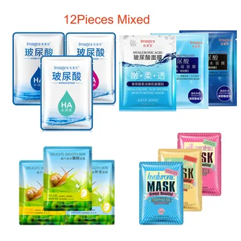 

12Pcs/Lot Images Silk Protein Snail Hyaluronic Acid Smoothing Mask Hydrating Moisturizing Nourishing Face Mask Skin Care