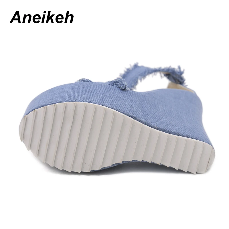 Aneikeh 2018 осенние модные сексуальные холщовые туфли на танкетке с высоким каблуком