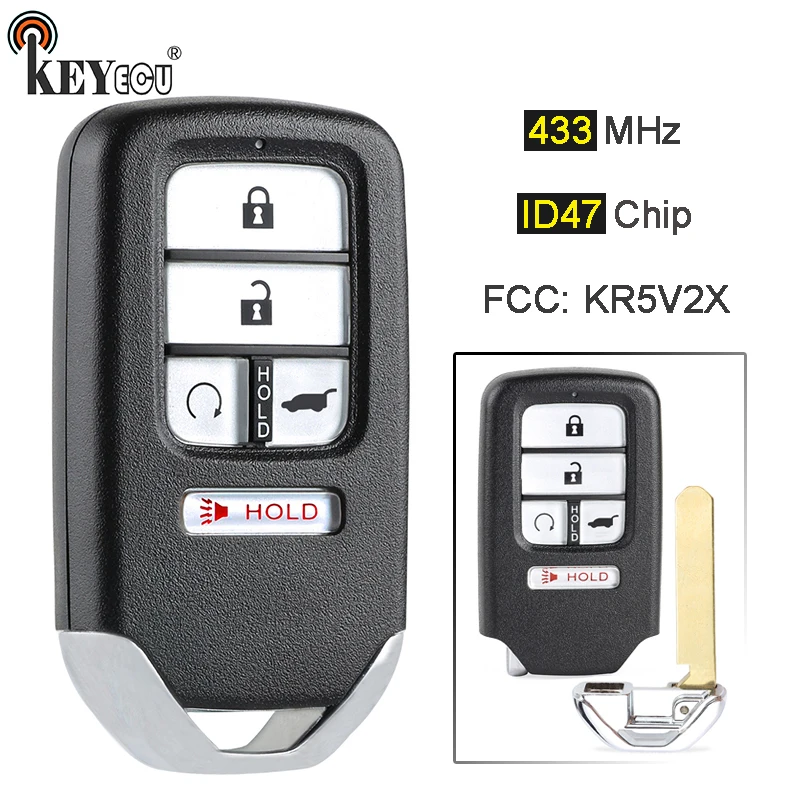 

KEYECU 433MHz ID47 Chip FCC ID: KR5V2X Replacement Smart Remote Key Fob for Honda Piot CR-V Civic 2016 2017 2018 2019 2020-2022