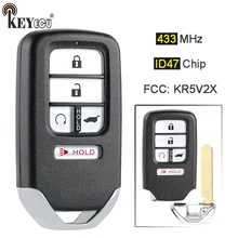 Keyecu 433mhz id47 chip fcc: substituição kr5v2x 4 + 1 5 botão inteligente remoto chave fob para honda piot CR-V civic 2016 2017 2018 2019