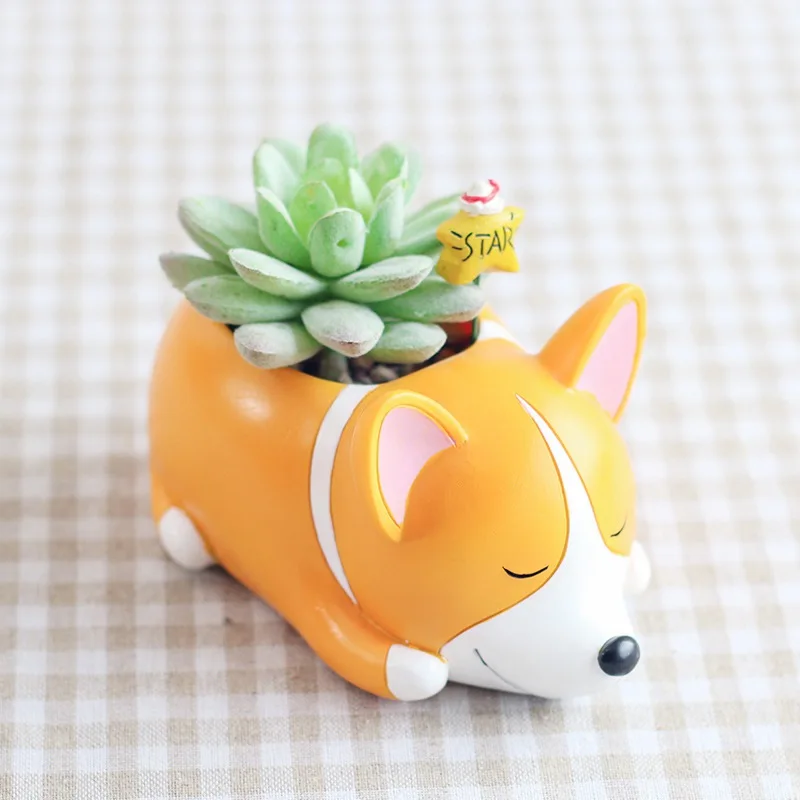 

Hand Painted Corgi Flower Pot Planter Resin Puppy Garden Plants Succulents Bonsai Potted Flowers Home Desk Bonsai Decor