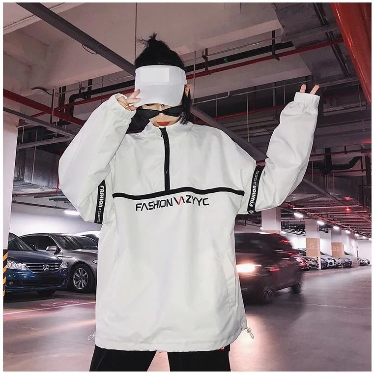 

yizlo white jacket windbreaker men women jackets hip hop streetwear casual loose hoodie coat