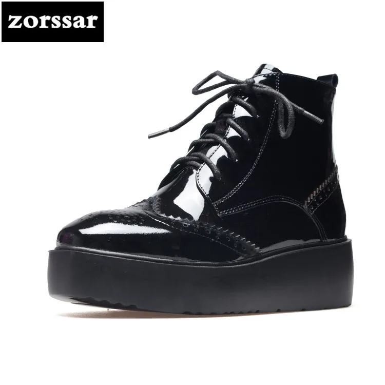 

{Zorssar} brand design Genuine Leather flat ankle boots women platform boots 2018 New autumn winter Women's Shoes Flat Booties