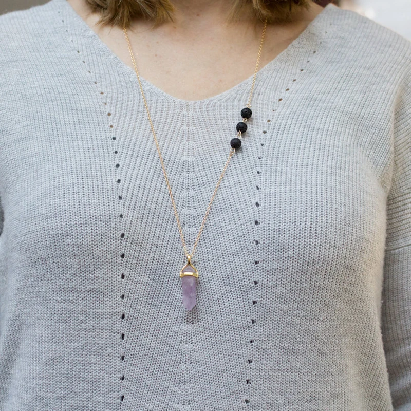 

1pcs) Lava Stone Essential Oil Diffuser Necklace Aromatherapy Jewelry with Crystal Bullet Natural Stone Quartz Diffuser Necklace
