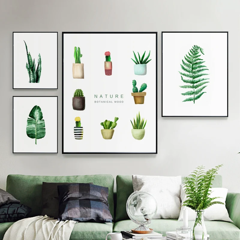 

Modern Green Plants Leaf Canvas Posters Print Metal Photo Frame Wall Art Picture Nordic Home Deco Frame Painting Crafts Pictures