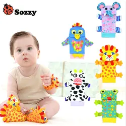 Sozzy/носки для малышей от 0 до 12 месяцев и колокольчики на запястье, детские игрушки с изображением животных, удобные и износостойкие, для