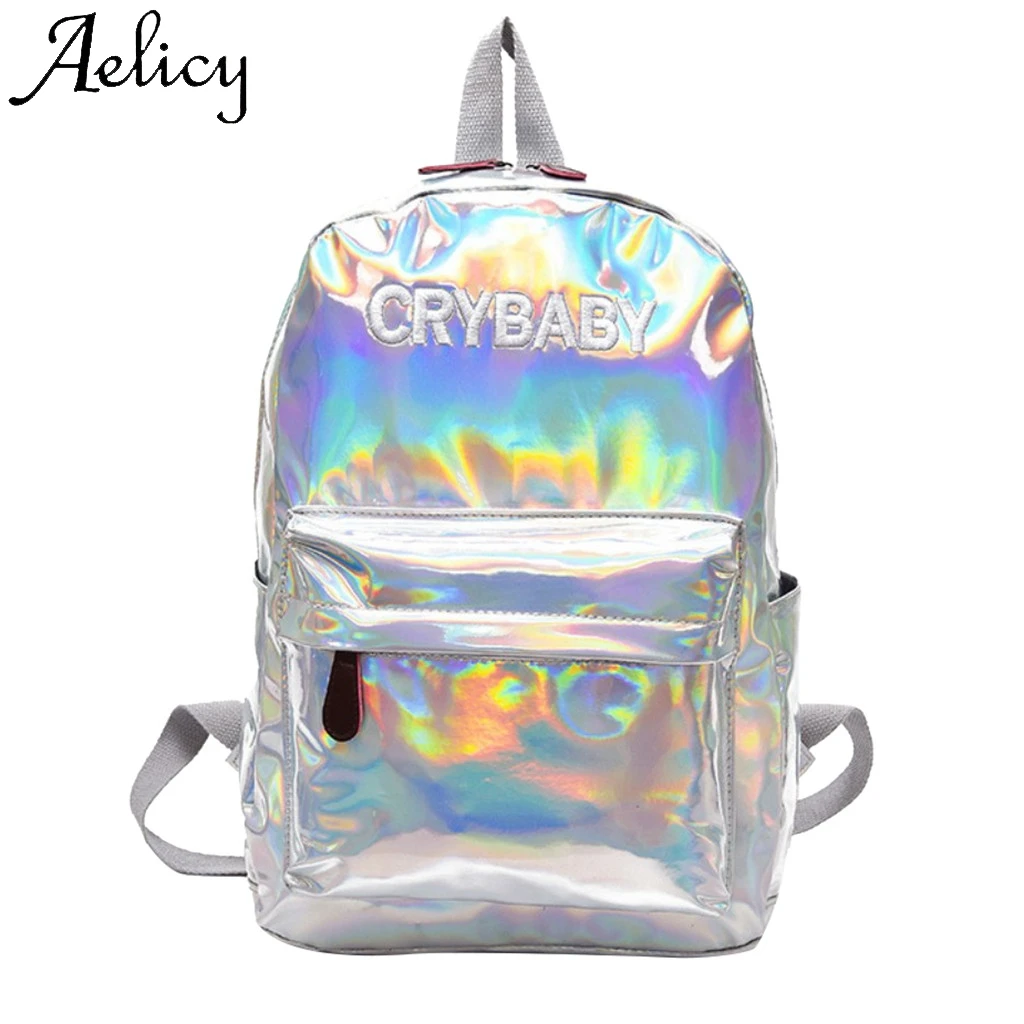 

Aelicy Backpack Women Fashion Leather Large Capacity Holographic School Bookbag High Quality Solid Bag Simple Phone Pocket