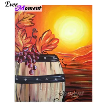 

Ever Moment Diamond Painting Sunset Wooden Barrel Purple 5D DIY Diamond Embroidery Decoration For Home Mosaic Rhinestone S2F413
