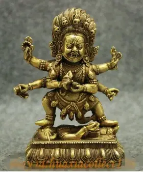 

YM 305 Tibet Brass Buddhism Joss Protect 6 Arms Mahakala Buddha Set Statue