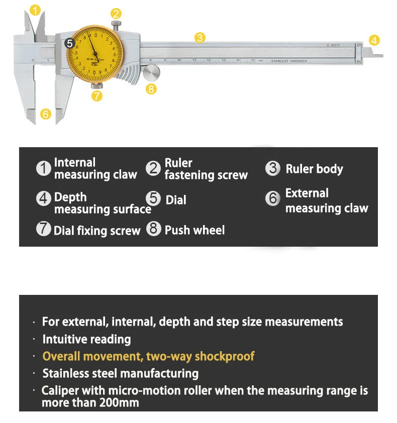 0-150 0-200 0-300 mm caliper 0.01 dial vernier caliper Dial calipers High precision stainless steel