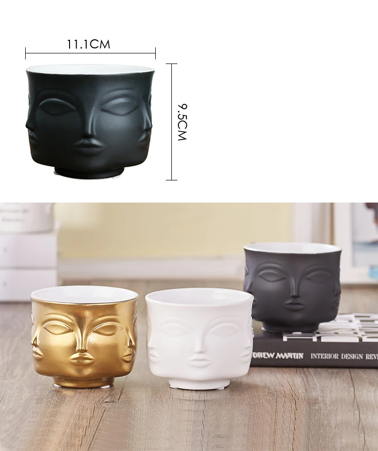 Дизайн формы лица керамическая ваза фарфоровый цветочный горшок для оформления дома аксессуары кашпо золотой черный белый инструменты