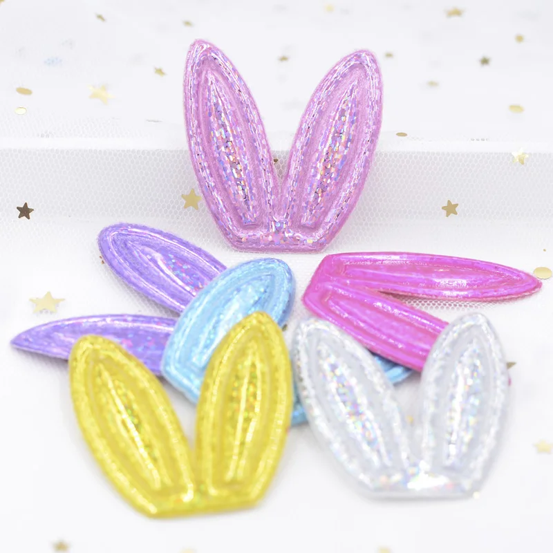 

12Pcs Glitter Lase PU Fabric Rabbits Ears Applique Padded Patches for Hair Hoop, Clips, Band, Headdress, Hairdress, Ornament F49