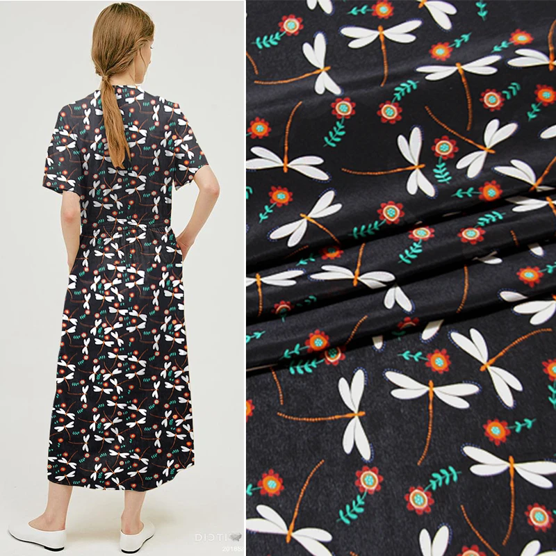 

New printing inkjet crepe de chine silk fabric 12mm printing cheongsam dress silk fabric wholesale silk cloth 140cm