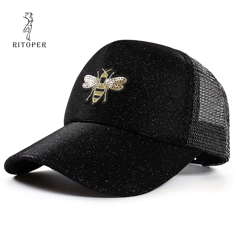 

RITOPER Gradual Change Mesh Baseball Caps Bee Embroidery Pattern Solid Hip Hop Baseball Caps Women's Hat Streetwear Hat Fashion