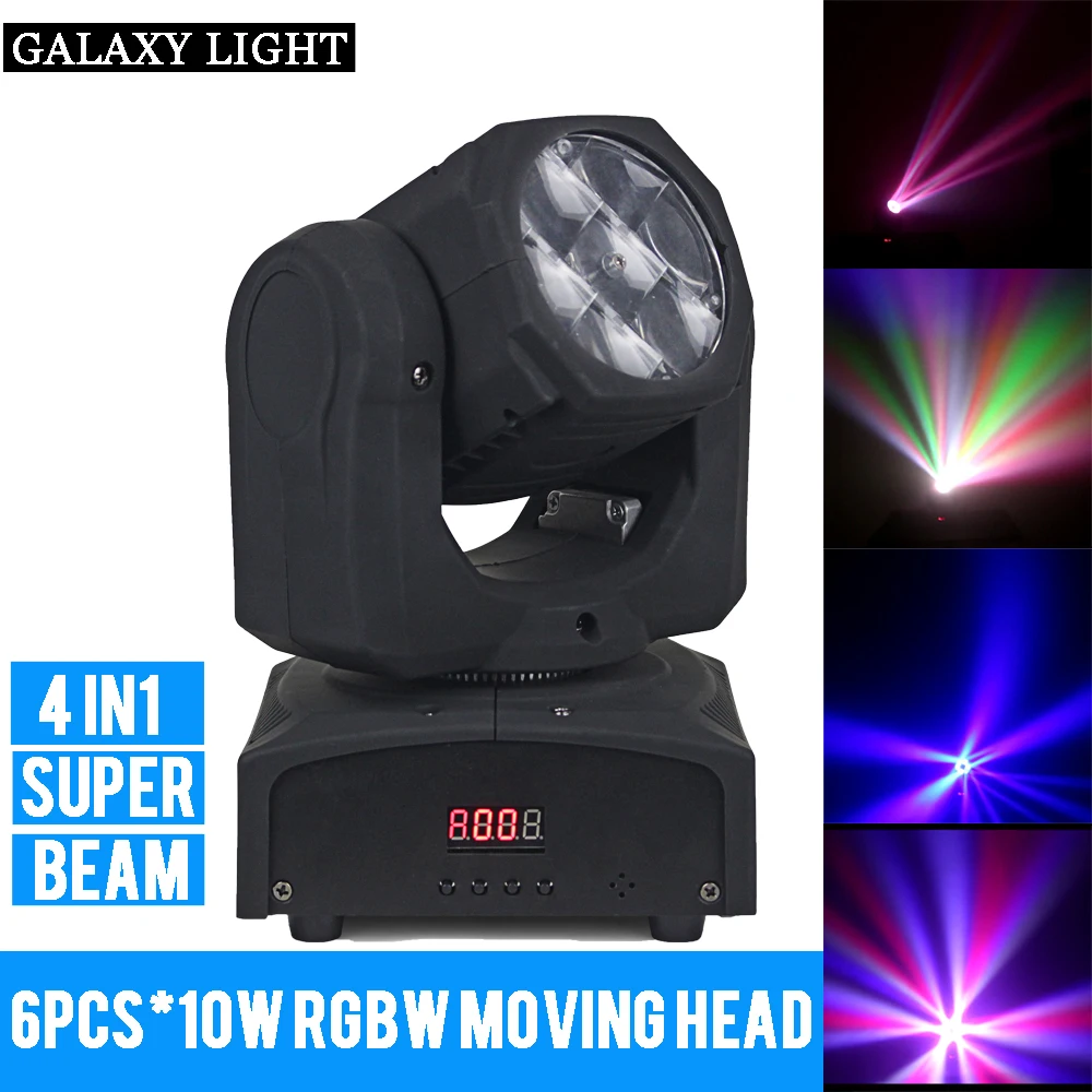 

Moving Head LED beam light Stage Lighting 6X10W RGBW 4in1 Professional DMX512 For Disco DJ Music Party KTV Nightclub Lights