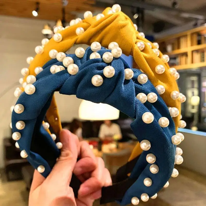 

Full Imitation Pearl Cloth Knotted Headbands for Women 2019 Bridal Hair Accessories Hair Bands Girls Wide Hairbands Headwear