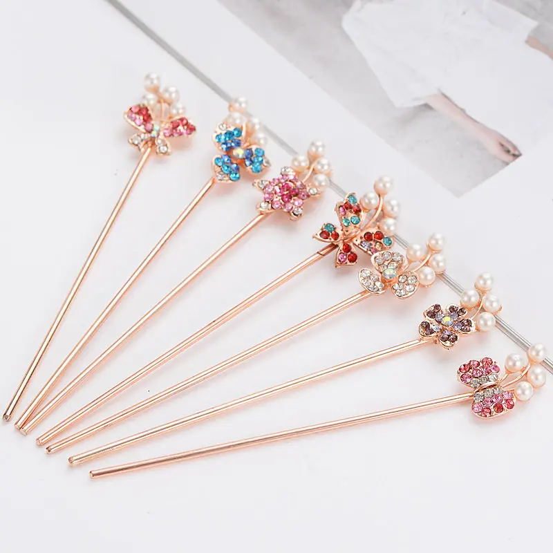 

1pcs Pearl Rhinestone Simple Women Romantic Lady Metal Hair Stick Crystal Hair Chopsticks Hairpin Accessories Chinese Style