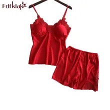 Fdfklak Новая женская пижама женственная шелковая ночная сорочка комплект из двух предметов короткая женская пижама костюм атласная ночная Пижама женская пижама