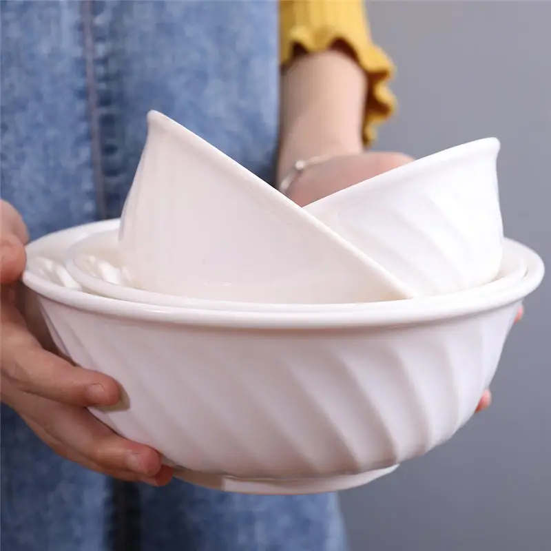 

Restaurant Hotel Melamine White Noodle Ramen Udon Rice Soup Bowl Eco-friendly Dinnerware Imitation Porcelain Kitchen Tableware