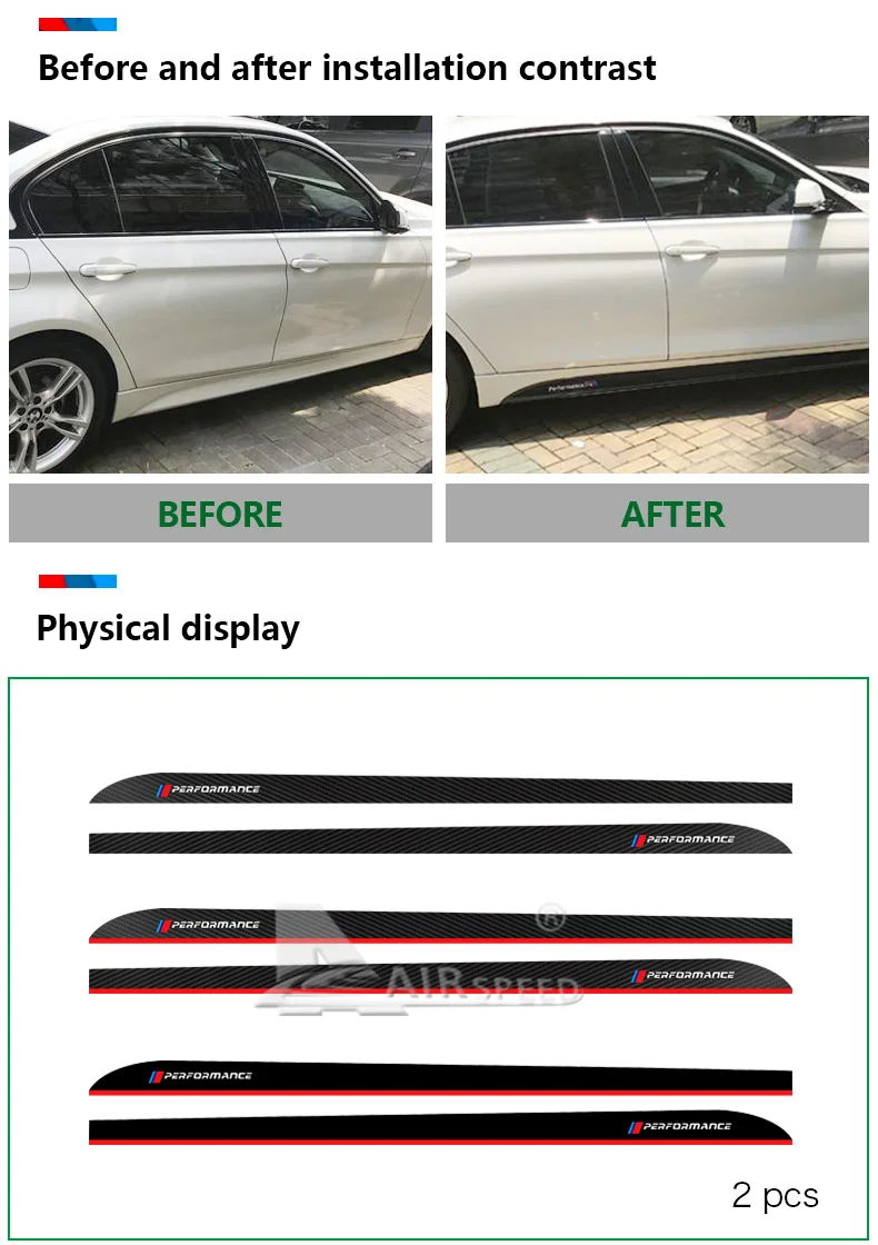 Airspeed 215CM 5D Carbon Fiber Vinyl Decals M Performance Side Skirt Sills Car Stickers For BMW G30 F10 F11 F07 E60 F30 E90 M3  (4)