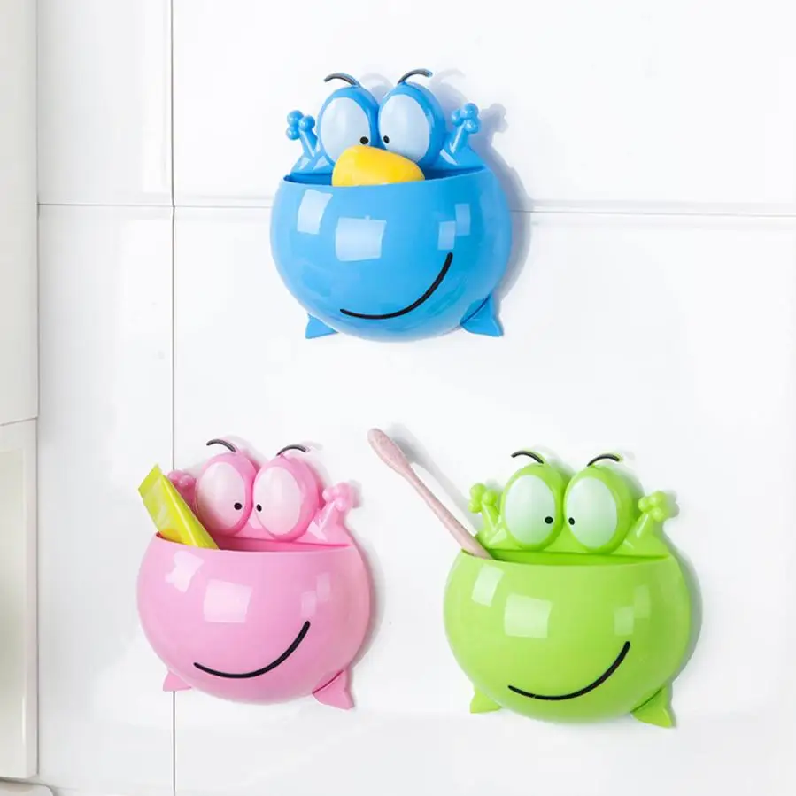 

New Qualified Home Bathroom 1 PC Cartoon Frog Toothbrush Holder Wall Mount Suction Cup Toothpaste Storage Rack Sep21