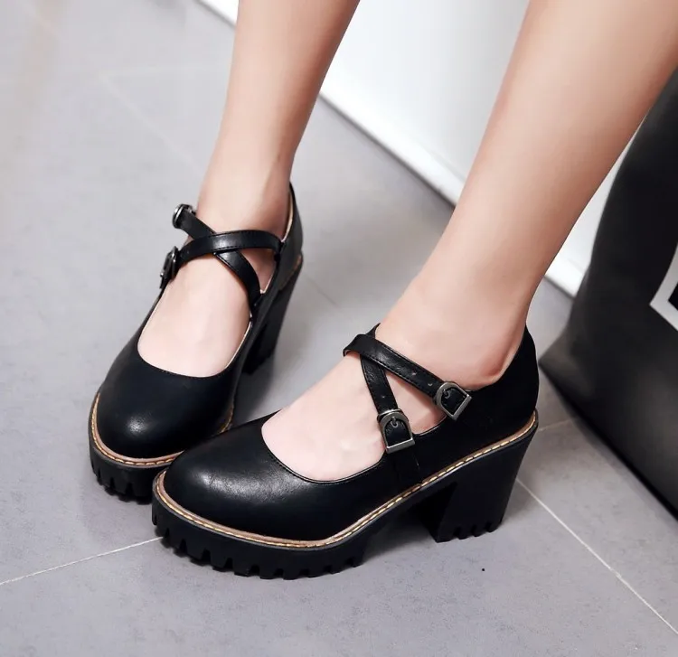 Plus Size 34-43 Women Pumps Fashion Cross-Strap Shoes Woman 2 Type Square Medium High Heels Black Gray Beige Lady Shoes Women (8)