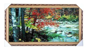 

Free shipping wall gobelin tapestries,red maple leaves beside the river,wall picture of size 40x80cm