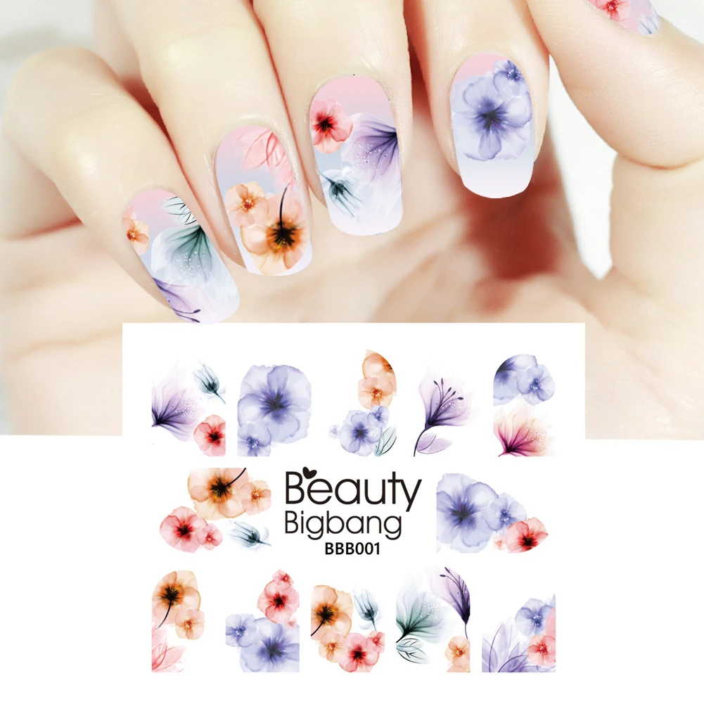 BeautyBigBang наклейки для нейл-арта, градиентные Цветочные наклейки, Цветочные наклейки, наклейки для маникюра, очаровательные украшения для нейл-арта