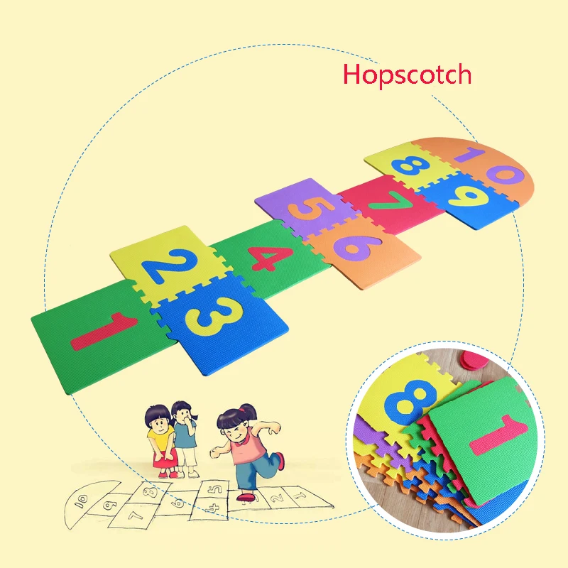 

Numbers Hopscotch EVA Foam Baby Toy Puzzle Play Mat Interlocking Game Exercise Gym Tile Floor Pad for Child Kid 30x30x1cm 10Pcs