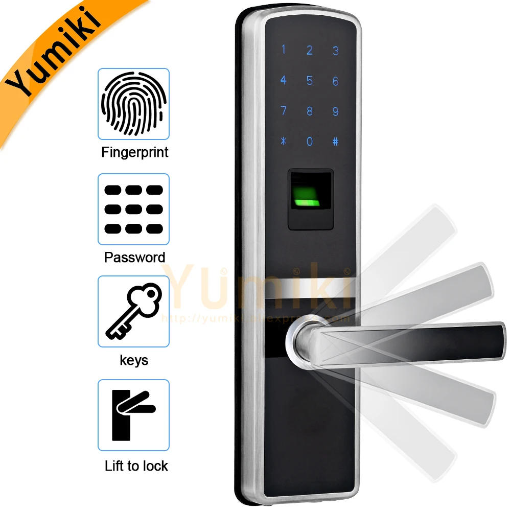 Intelligent fingerprint door lock biometric with good quality Silver Color for home metal&wooden door