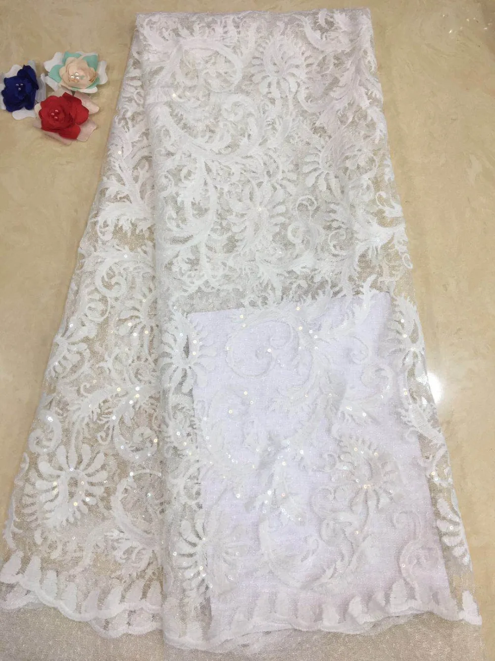 

French lace fabric 5yds/pce dhl white sequins fabrics women gorgeous luxury lagos party asoebi naija wedding bright dress 2019