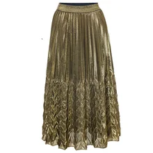 Новая плиссированная юбка на весну и лето популярная Золотая эластичная юбка с высокой талией и большим рыбий хвост, Пляжная Юбка со складками