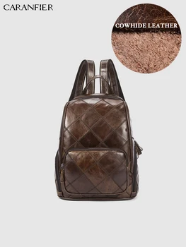 

CARANFIER Mens Backpack 100% Top Genuine Cowhide Leather Travel Bags Vintage Casual Computer Laptop Multi Function Knapsack