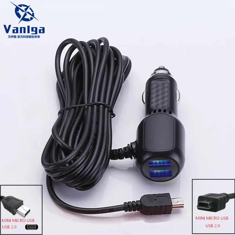 

3.5meter 5V 2.1A Curved mini USB Car Charger with 2 USB Port for Car DVR Camera GPS Video Recorder, input DC 8V-36V