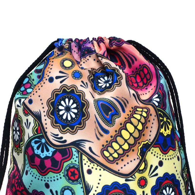 Skull Drawstring Storage Bags 3D Printed Oxford Backpack Travel Flowers Storage Organizer Tablets Cosmetic Luggage Organizer (6)