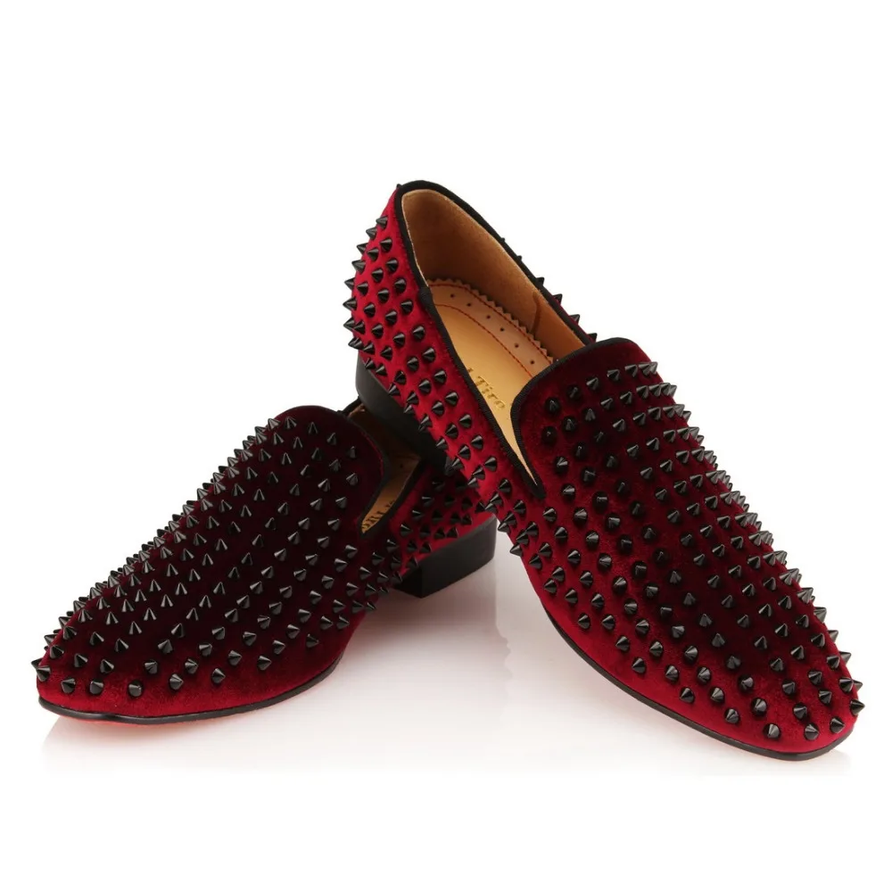 Стильные мужские темно-красные вельветовые слипоны TIRO, роскошные мужские лоферы ручной работы высокого качества с красной подошвой, свадебные модельные туфли на плоской подошве