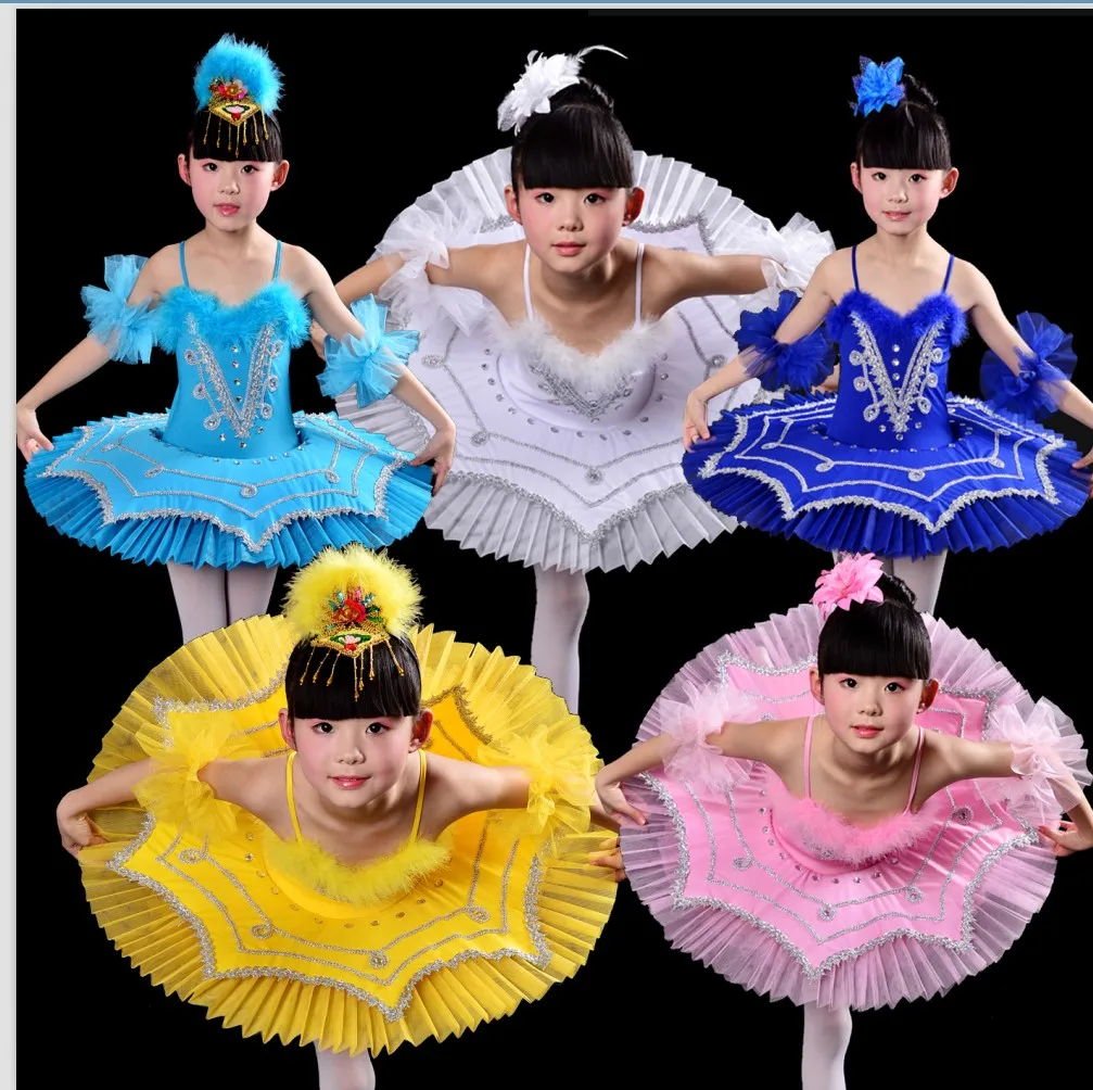 

New Design Children Feather Swan Lake Ballet Costume Ballerina Dress Kids Short Feminino Ballet Tutu Skirt Dance Dress for Girls