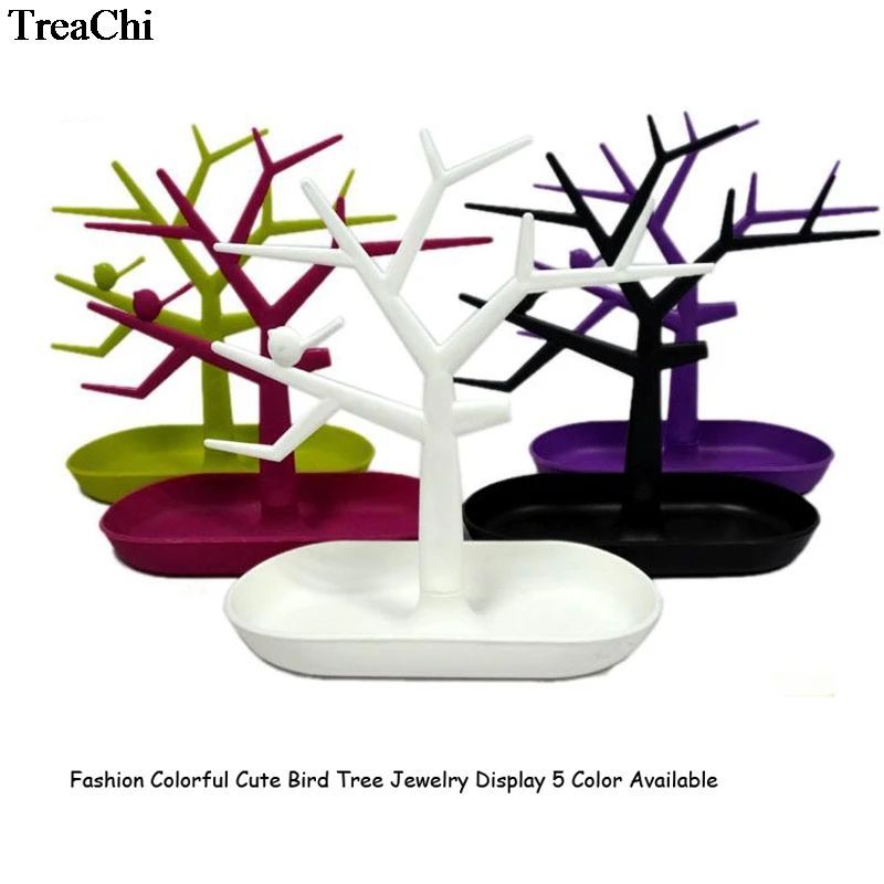 Fashion Jewelry Bracelet Earring Ring Display Rack Organizer Colorful Plastic Bird Tree Jewelry Necklace Display Holder Stand