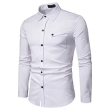 Новая модная мужская рубашка с отложным воротником для отдыха, хлопковая однотонная однобортная тонкая Офисная Рабочая Рубашка с длинными рукавами