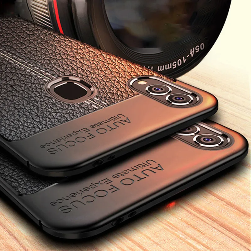 

Luxury Rugged Soft TPU Silicone Phone Case For Huawei P Smart 2019 Honor 10 Lite Leather Litchi Pattern Shockproof Back Cover
