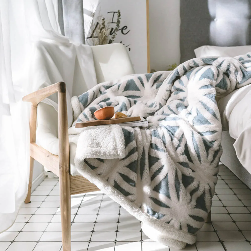 

Double Lay Geometry Throw Blanket Sofa Decorative Slipcover Cobertor on Sofa/Beds/Plane Travel Plaid Non-slip Stitching Blankets