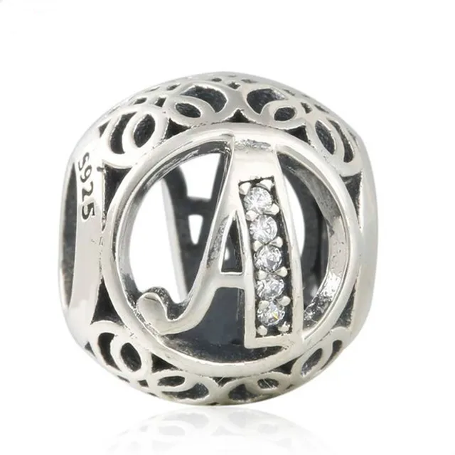 2018 new 925 sterling silver openwork letter a metal alphabet beads metal letter beads