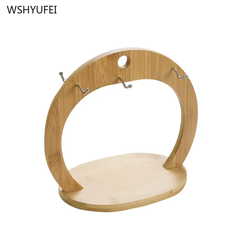 

Direct kitchen supplies natural bamboo coffee cup dish rack hanging cup holder bamboo shelf display rack storage wooden rack