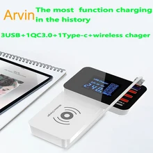 Arvin smart 10 Вт Беспроводное зарядное устройство быстрое зарядное устройство QC3.0 USB быстрая зарядка type-c для iPhone X/XS Max XR светодиодный дисплей и диверсия