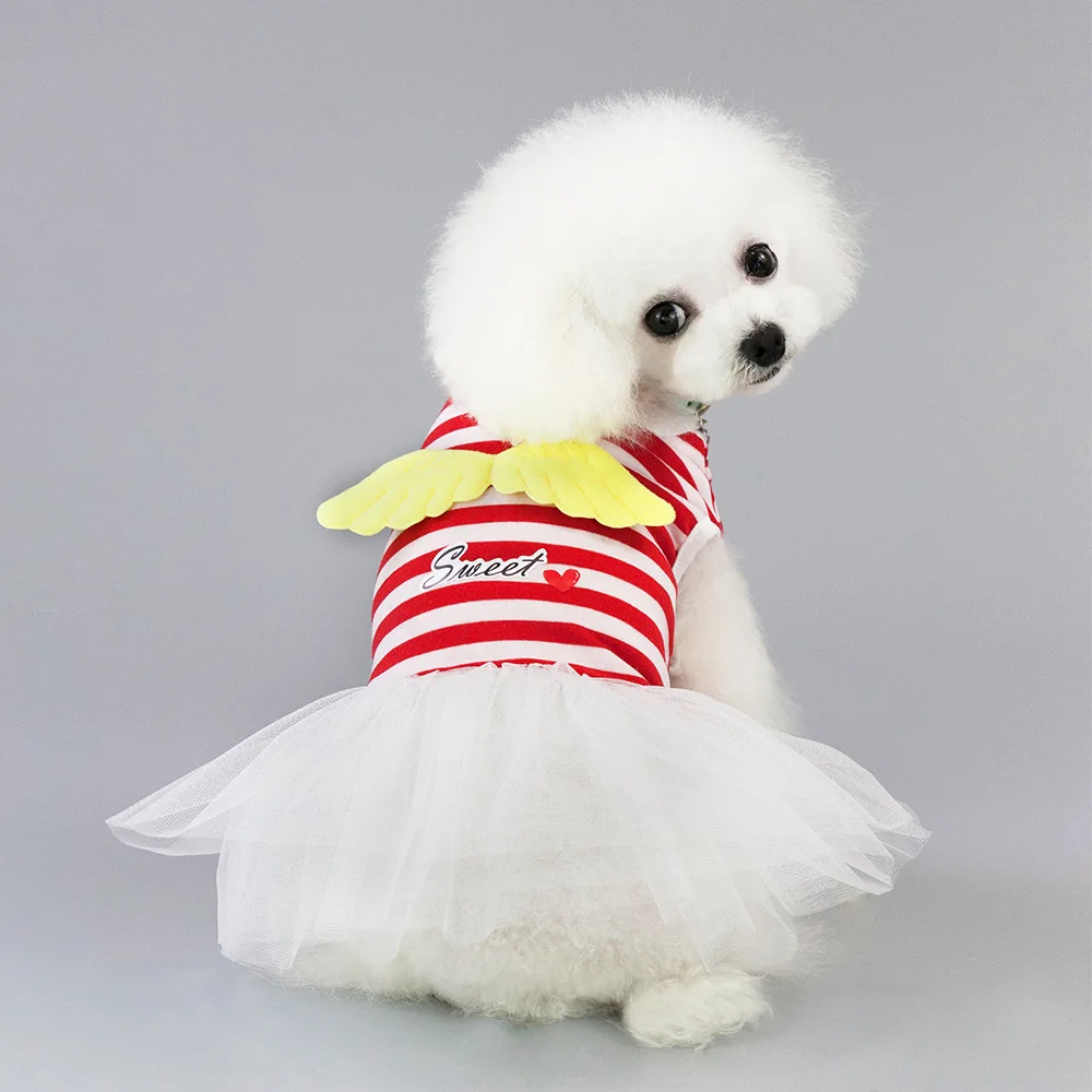 

Spring/Summer Red Pink Small Dog Dress Princess Dog Clothes Girl Striped Dog Dresses