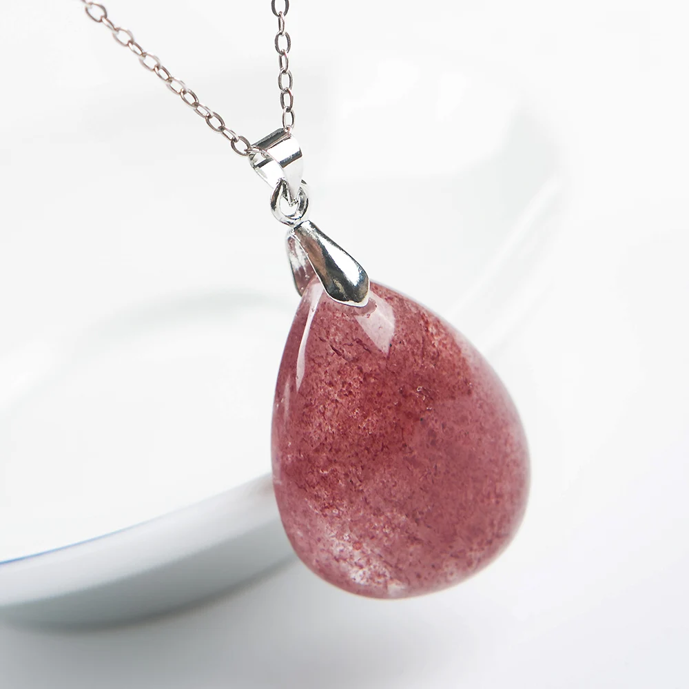

Genuine Natural Red Ice Strawberry Quartz Necklace Love Pendant Women Love 28x22x11mm Crystal Healing Clear Pendant Jewelry