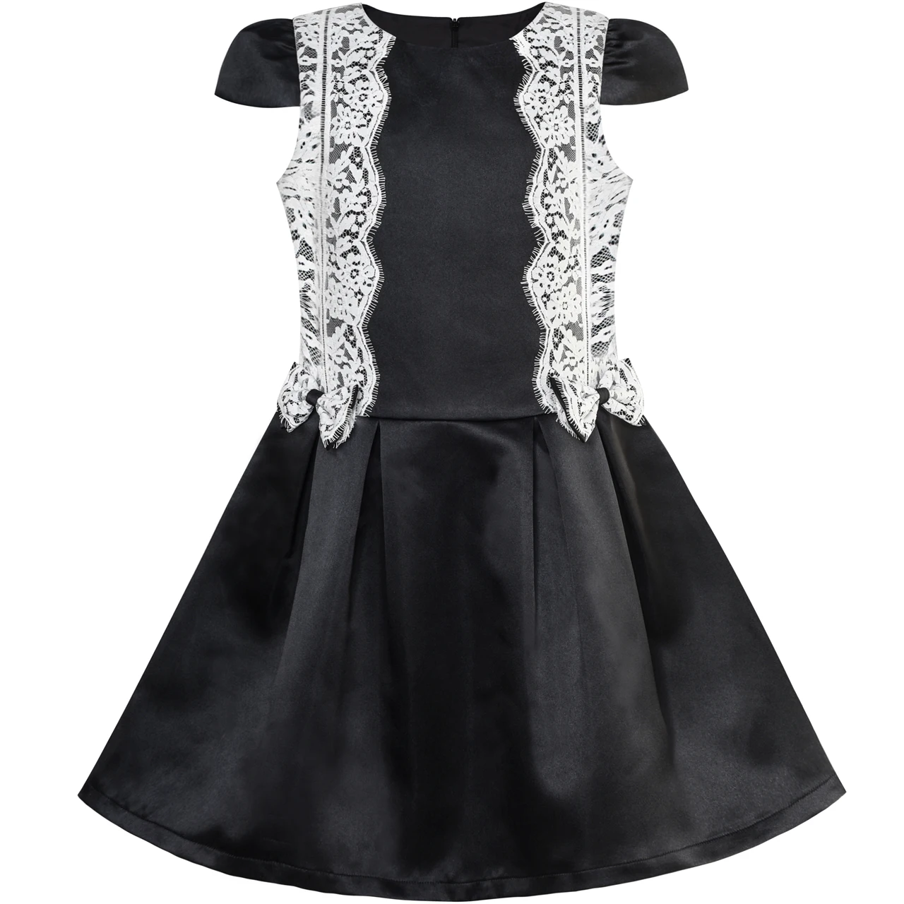 Flower Girl Dress Black White Color Contrast Lace Bow Tie 2018 Summer